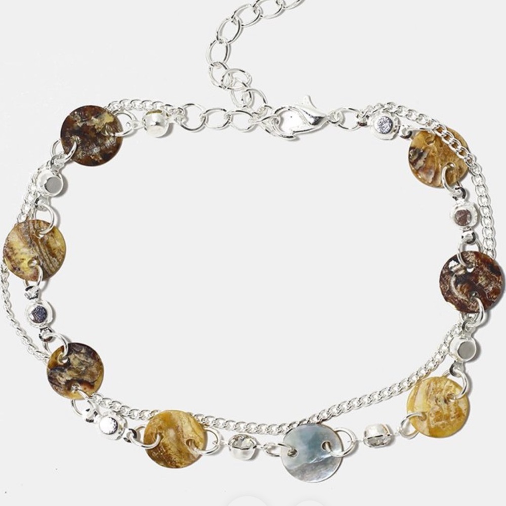 Shell and Crystal Double Chain Anklet